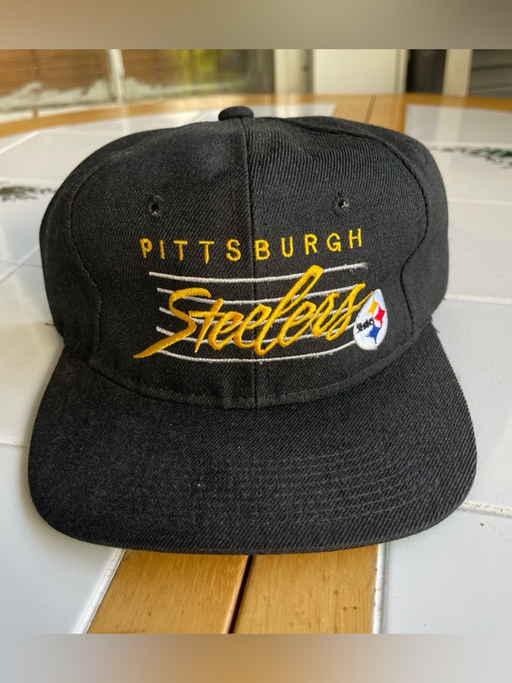 Vintage Pittsburgh Steelers SnapBack Hat Bar Script Youngan Korea Made 90s Twill